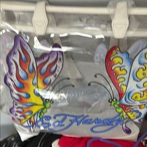 Ed Hardy Clear Tote with Colorful Butterfly Design
